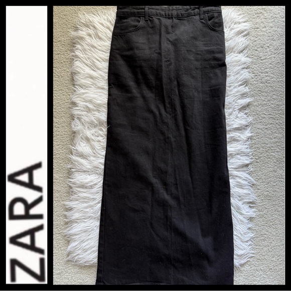 NWOT Zara Black Denim Maxi Skirt with High Slit - Picture 6 of 10